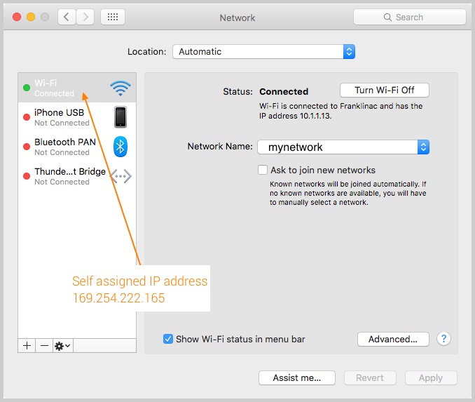 wifi self assigned ip address mac problem