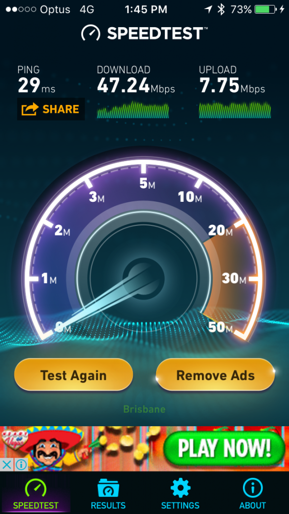 Noosa Beach Optus 4G speed