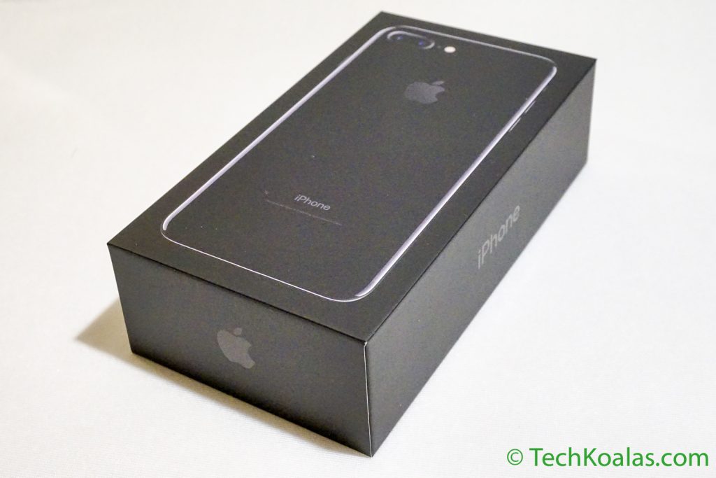 A box containing an Apple iPhone 7 Plus Jet Black with 128 GB